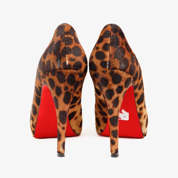 Christian Louboutin Brown Leopard Pony Hair Peep Toe Platform Pump, Size 7.5 - Picture 3 of 9